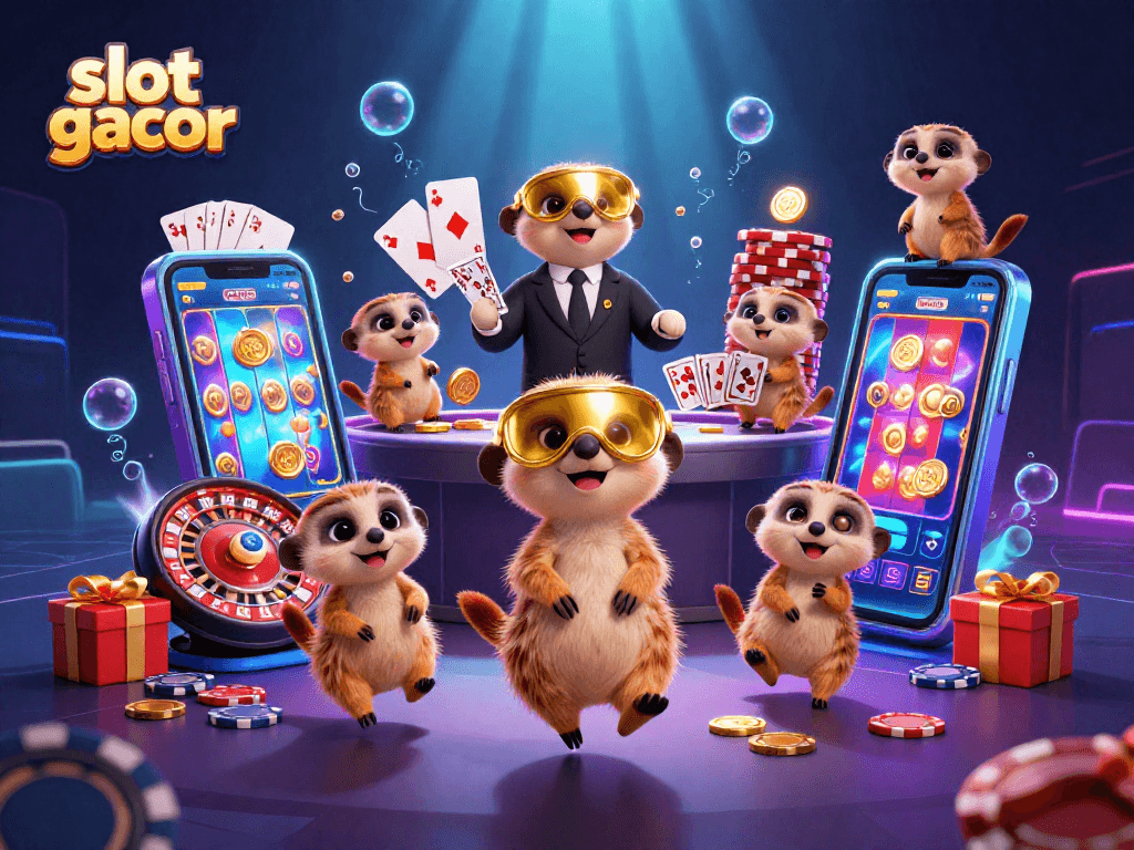 Permainan slot gacor yang seru dengan koloni meerkat di kasino, menampilkan aksi seru dan interaksi menarik.