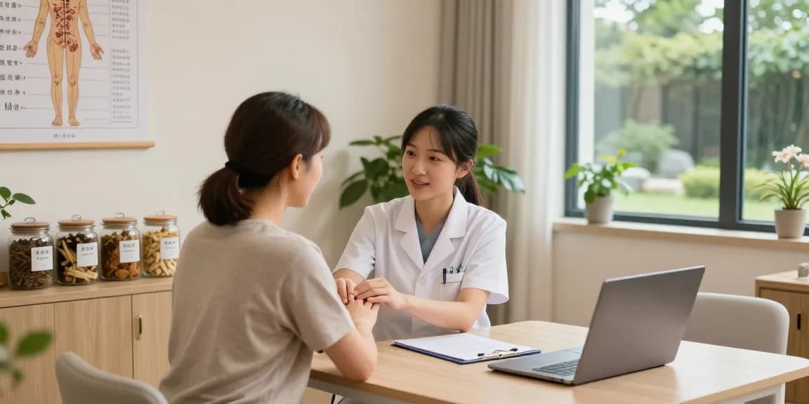 Warm wellness consultation at 수원한의원, showcasing personalized herbal treatments in a serene clinic.