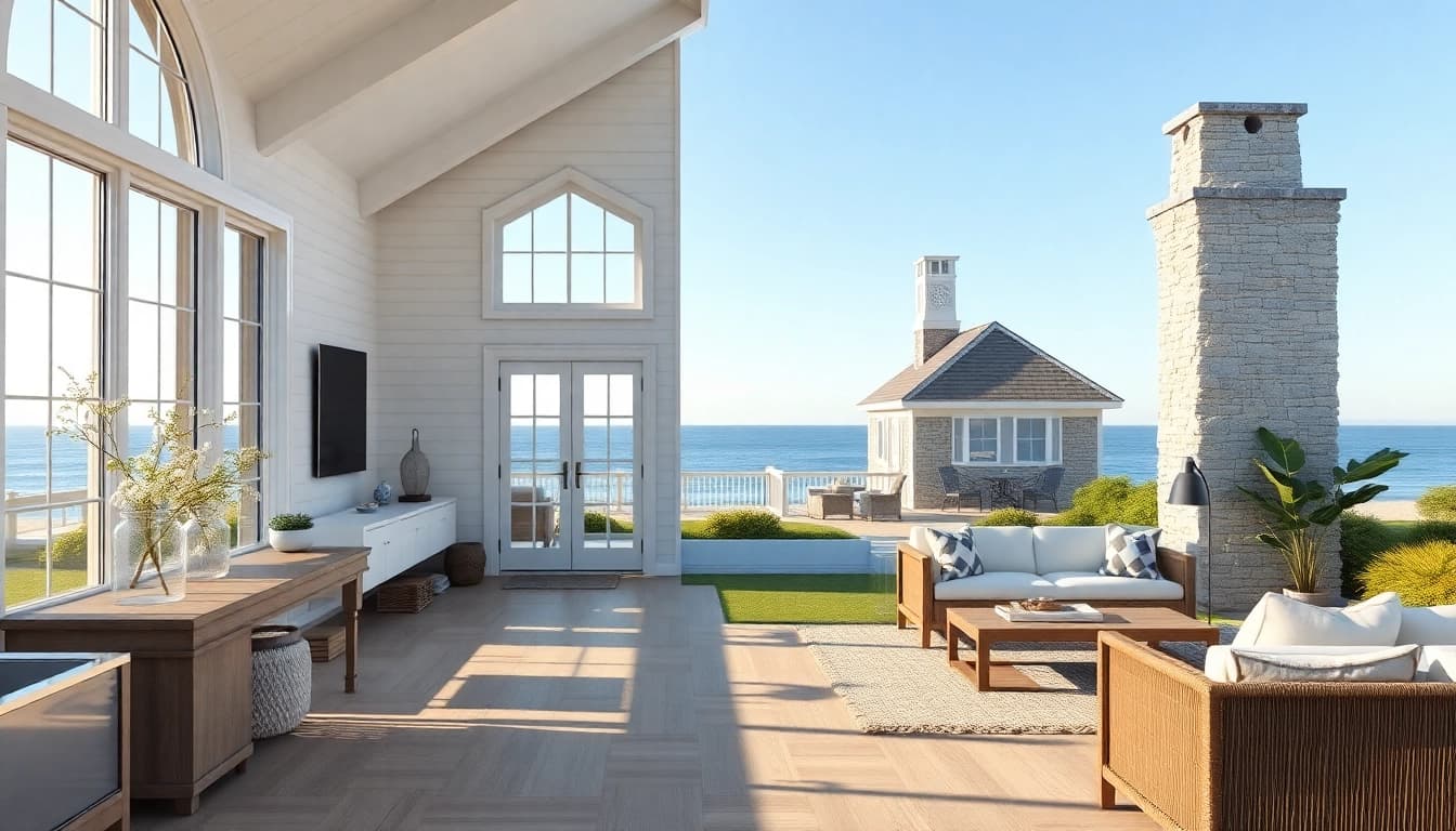 A beautifully designed cape cod home addition with ocean views and a spacious garden.