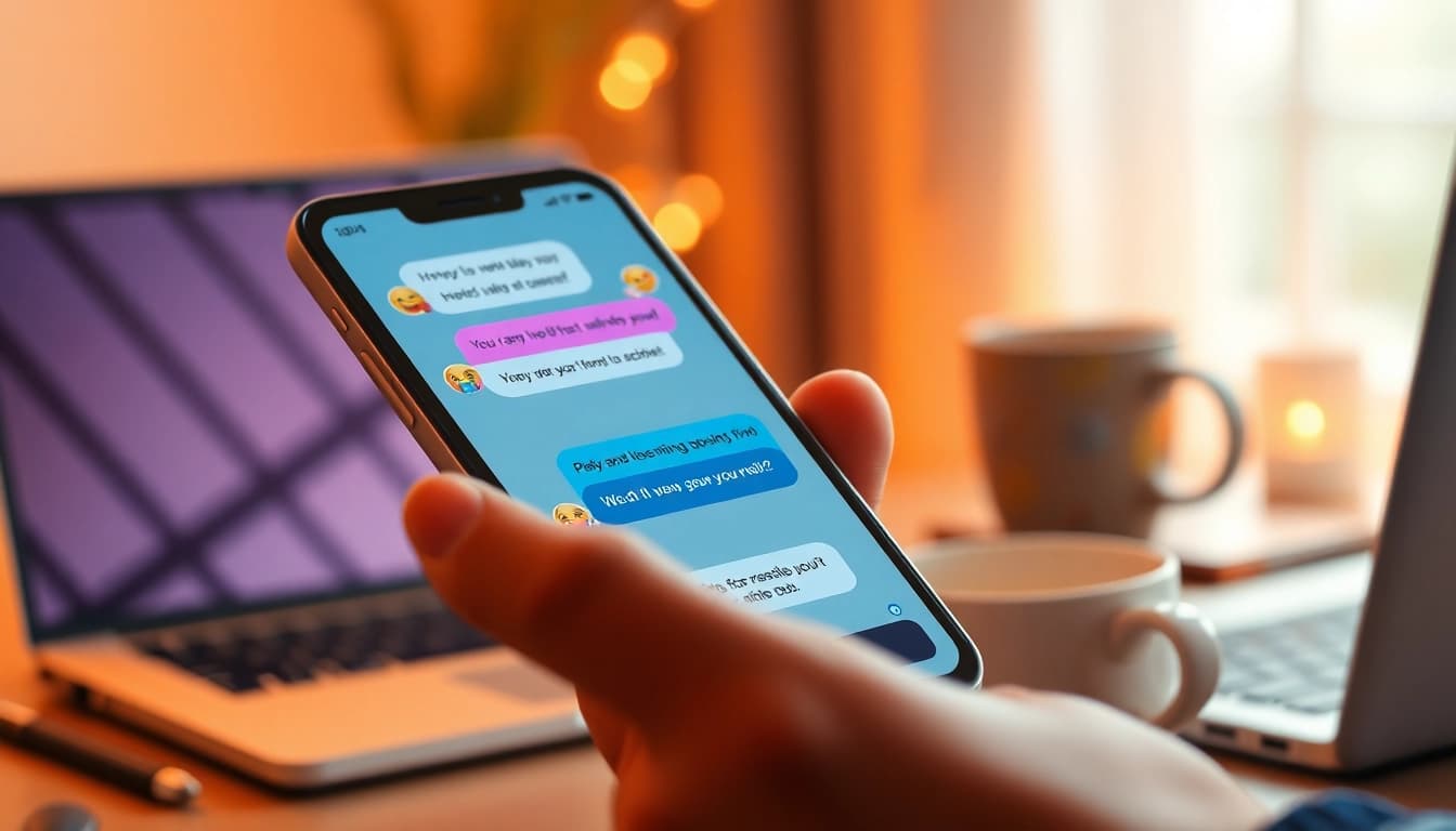 Engaging ai sexting conversation on a smartphone with warm, inviting atmosphere.