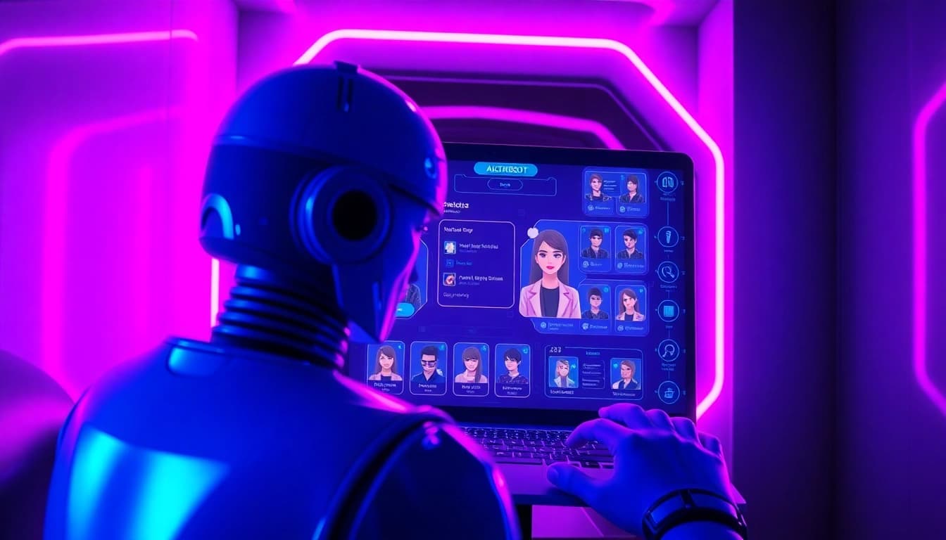 Futuristic NSFW AI chatbot interface with vibrant neon colors