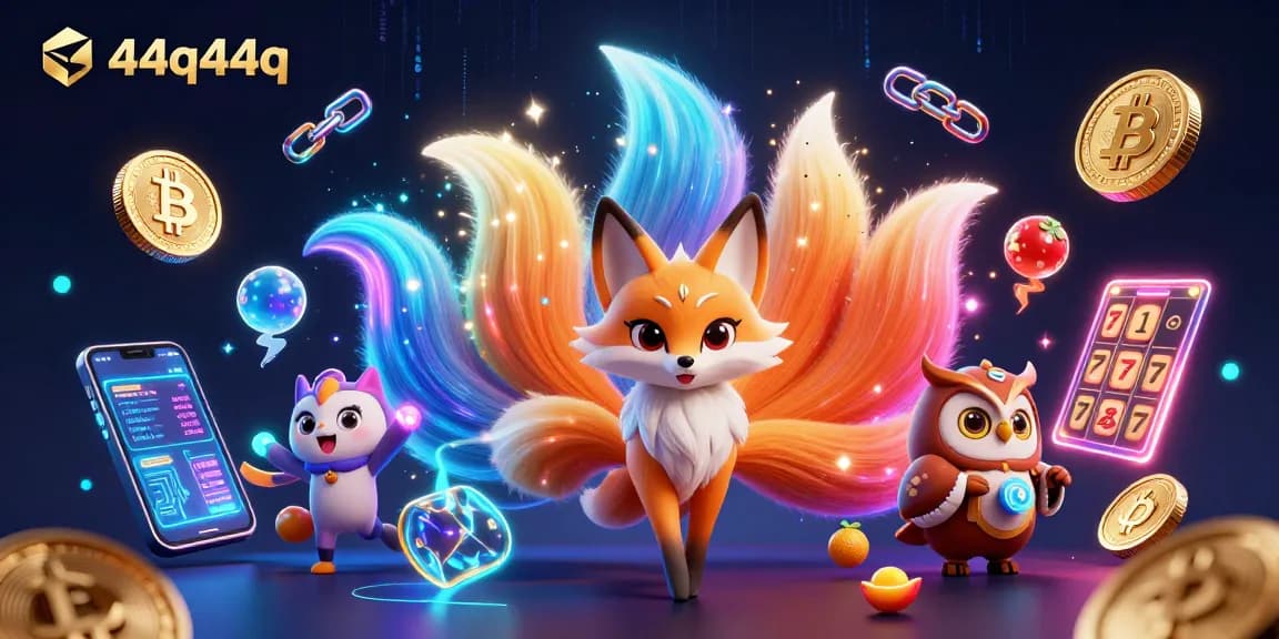 Spin the reels with 44q44q featuring a nine-tailed fox and vibrant crypto elements.