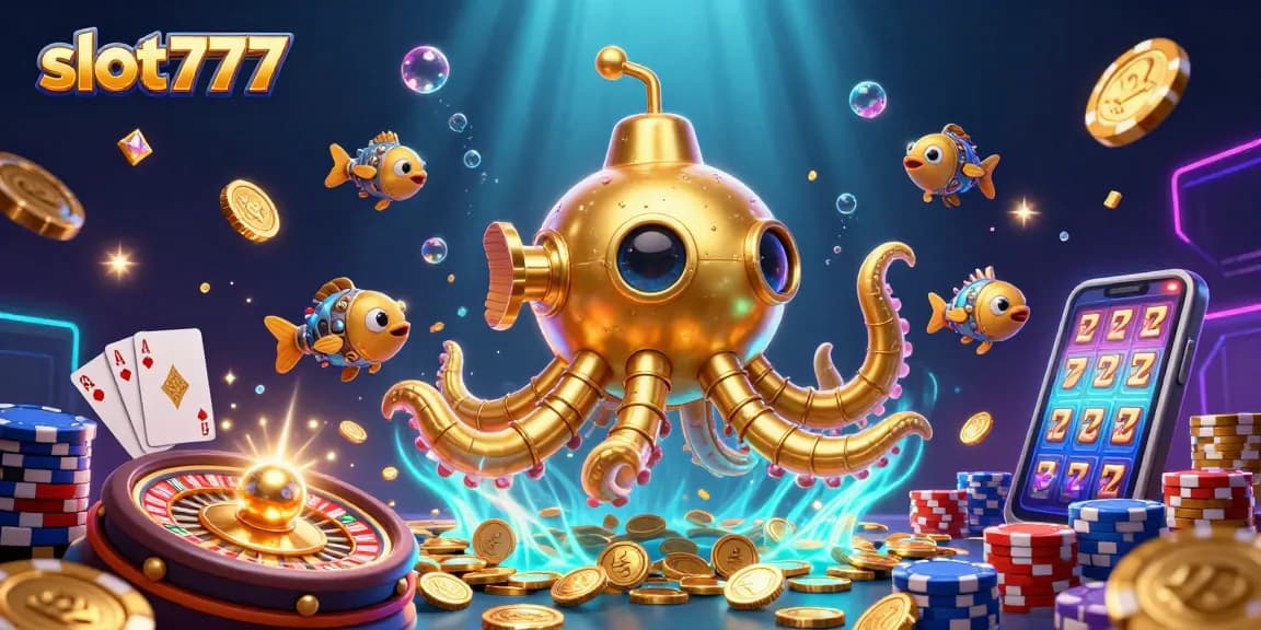 Engage with slot777 and enjoy thrilling slot games amid golden coins and vibrant casino elements.