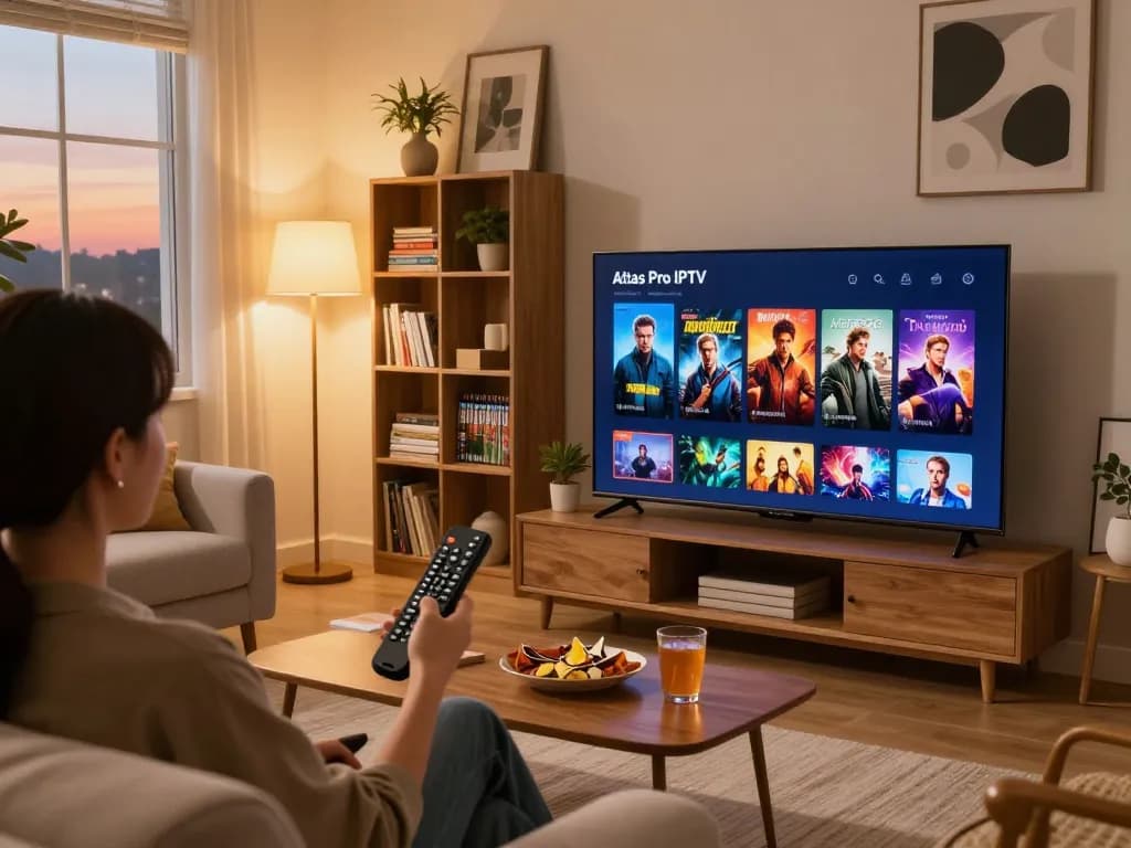 Profiter d'atlas pro iptv sur une Smart TV dans un salon confortable