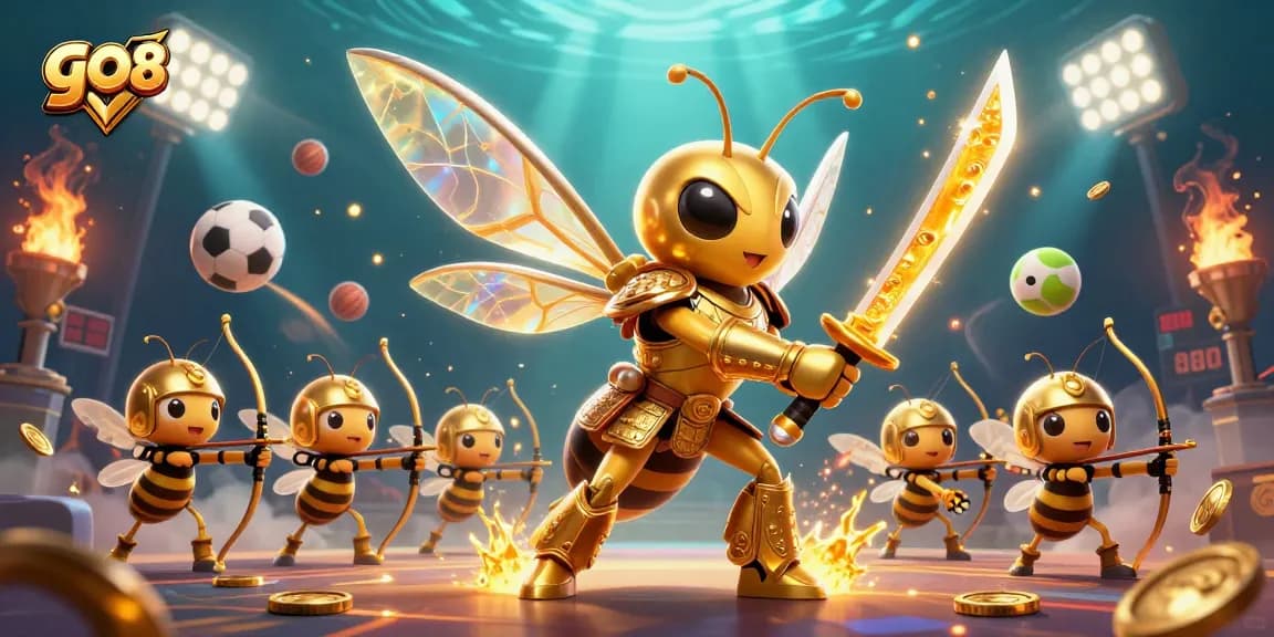 Bet on go 88 in a dynamic 3D casino scene with golden hornet and sports elements.