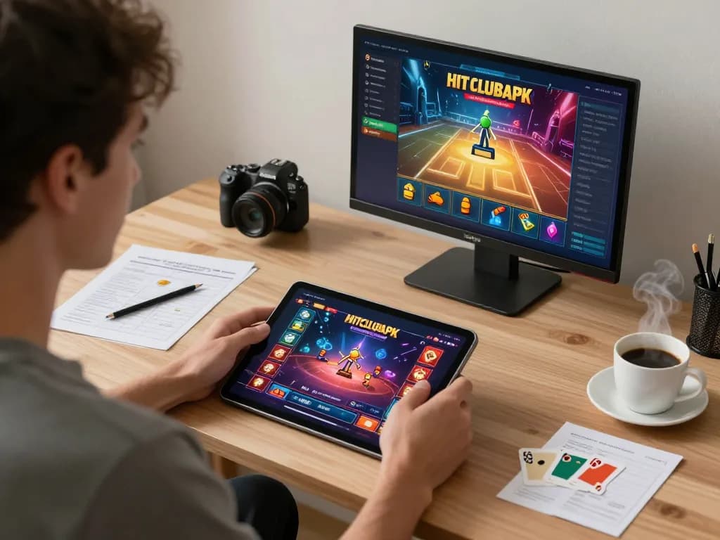 Engaging in the hitclubapk game with focused strategy during cozy home gaming session.