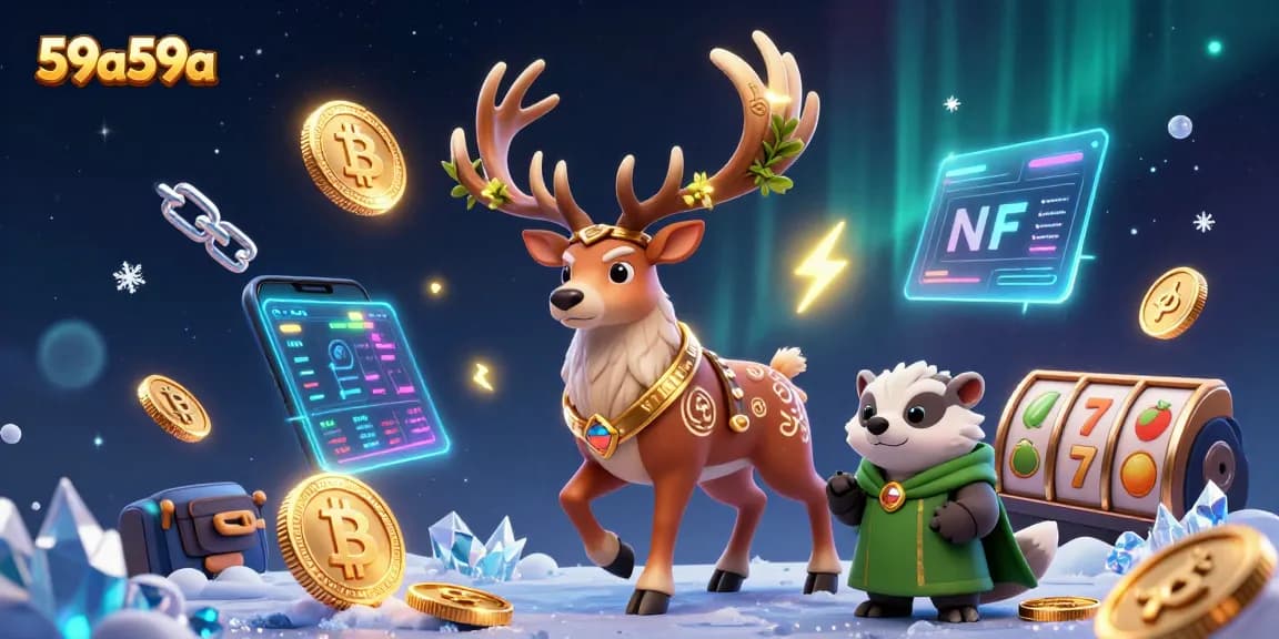 Engage with thrilling casino action featuring 59a59a, a mystical stag and badger amidst vibrant gaming elements.