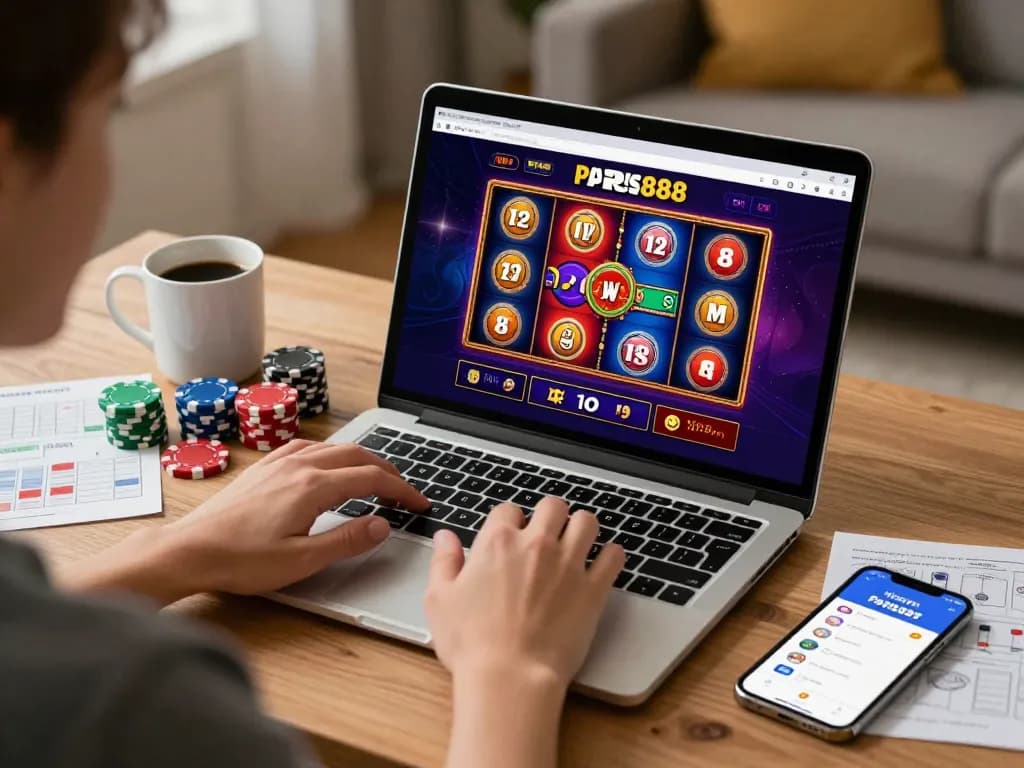 Engaging gameplay on Paris888 displayed on a laptop in a warm and inviting home setting.
