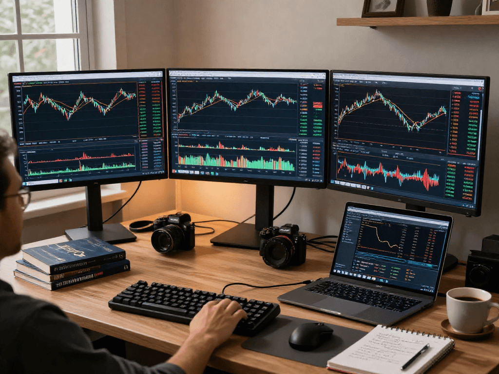 在使用tradingview的动态交易工作区中，交易者正在分析多资产行情图表，展示实时金融数据。