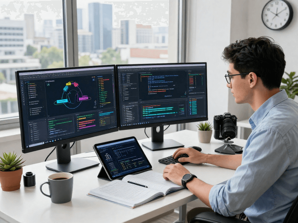 Data scientist analyzing AI models in a modern workspace, emphasizing the crush on ai theme.