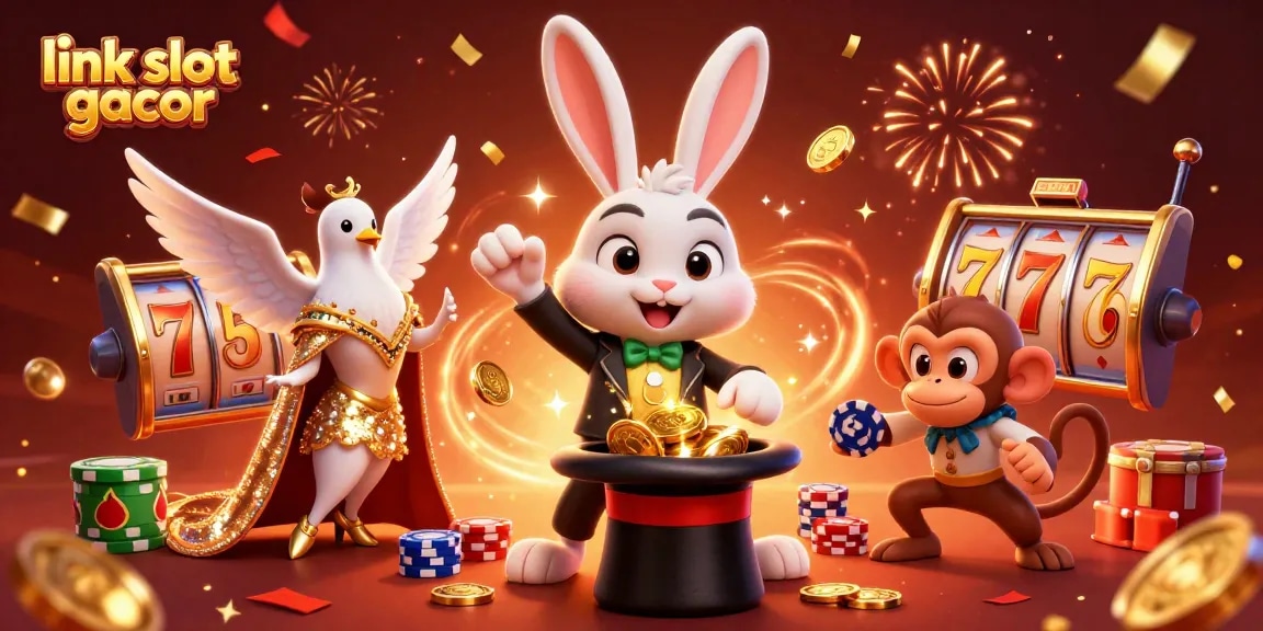 Putar dan menangkan di link slot gacor dengan adegan kartun 3D karakter magis dan simbol slot.