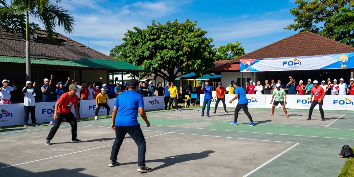 Aktivitas pertandingan petanque di fopikotakendari.org dengan atlet berkompetisi dan penonton antusias.
