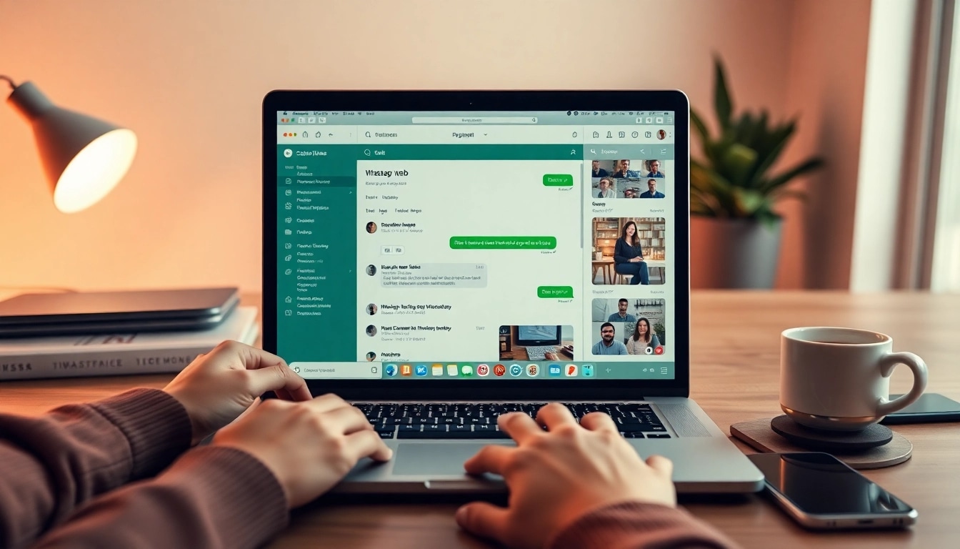 以 WhatsApp Web 界面、消息发送与视频通话为特征的引人入胜的工作区。