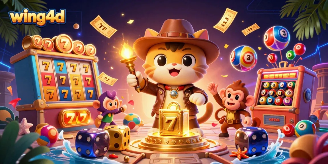Engage in thrilling gaming with wing4d as a cat archaeologist uncovers treasures in a vibrant casino.