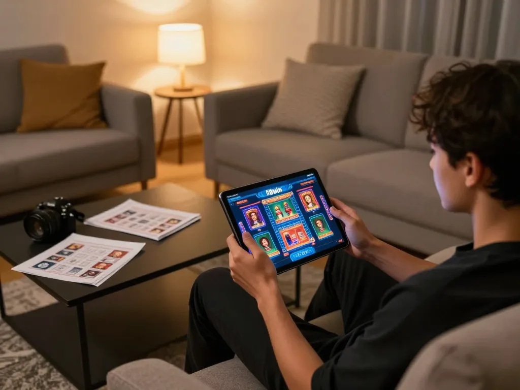 Player engaging with the 58win app on a tablet, immersed in online casino game