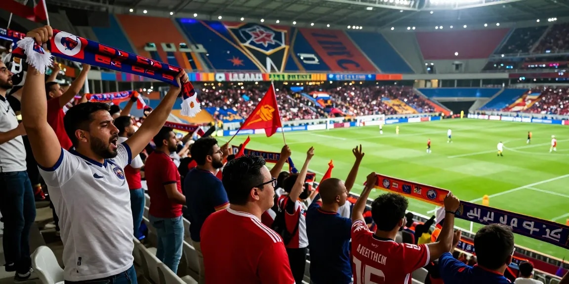 مشجعو كورة لايف في استاد كرة القدم يساندون فرقهم بحماس خلال بث مباشر للمباريات