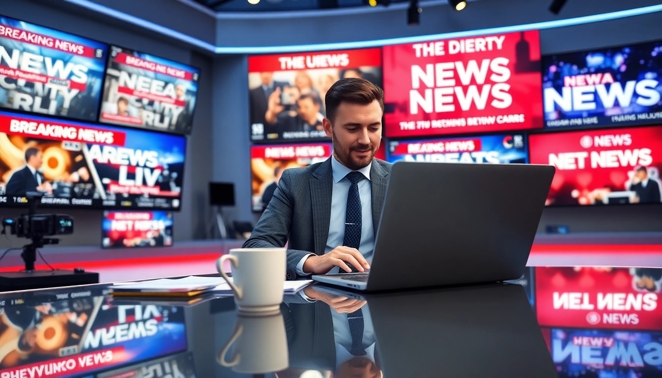 Engaging news environment showcasing a journalist reporting breaking news.