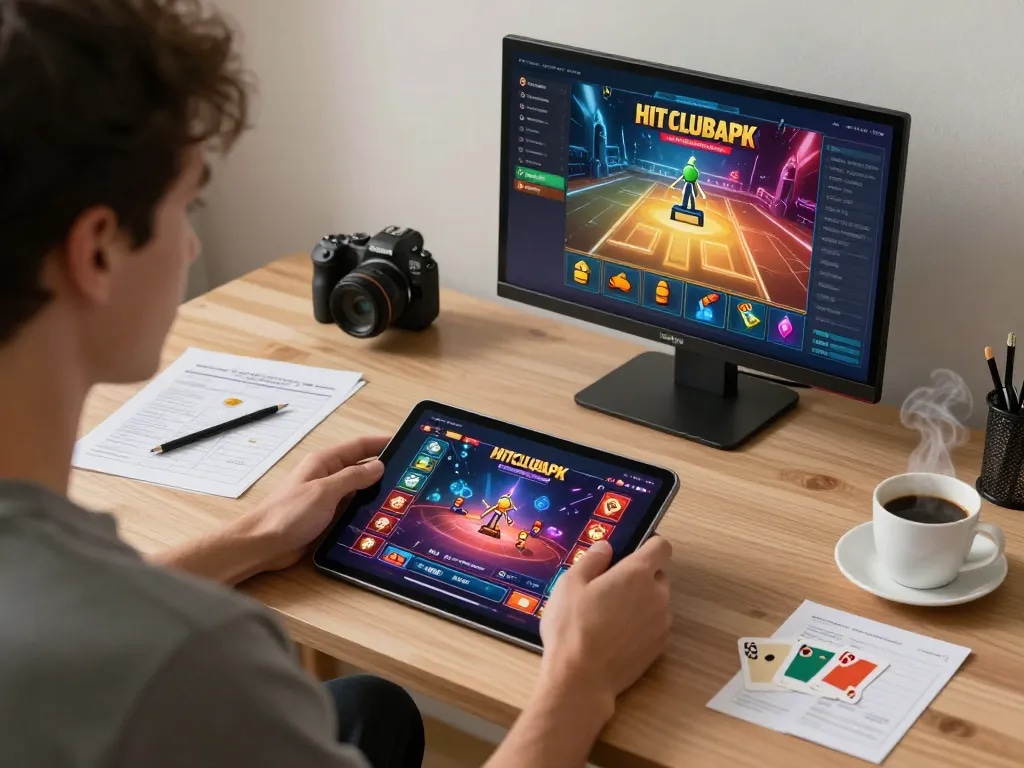 Engaging in the hitclubapk game with focused strategy during cozy home gaming session.
