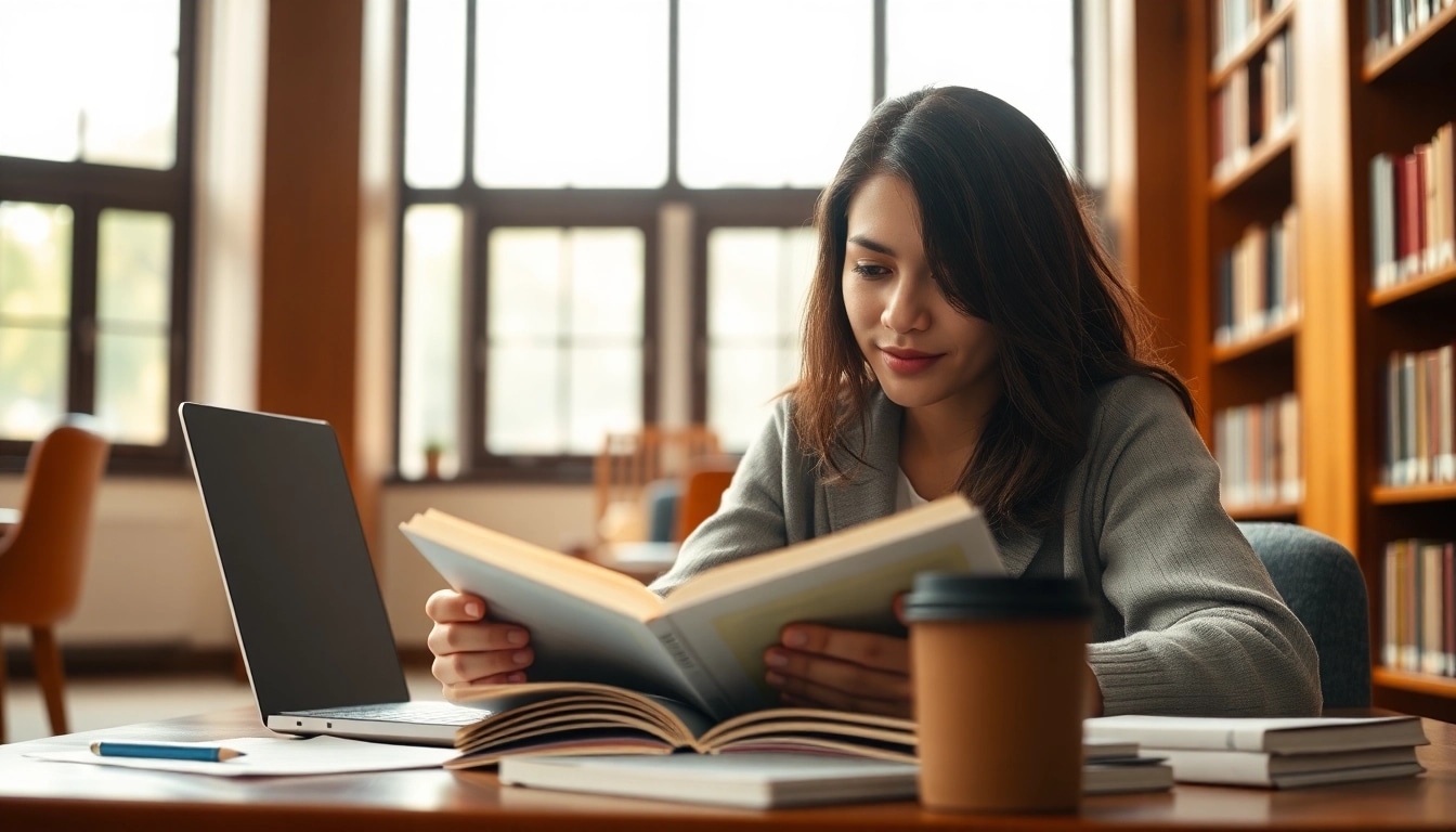 Pay someone to take TOEFL exam in a serene library setting, emphasizing study focus.