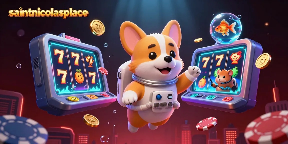 Experience excitement at saintnicolasplace, where floating poker chips and colorful slots engage players in thrilling gameplay.