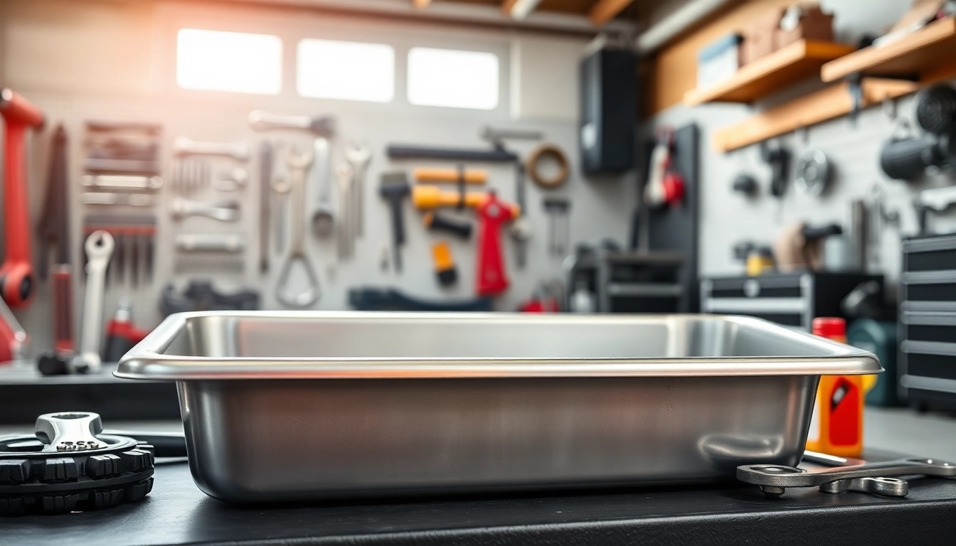 Efficient oil drain pan designed for easy oil collection and disposal during vehicle maintenance.