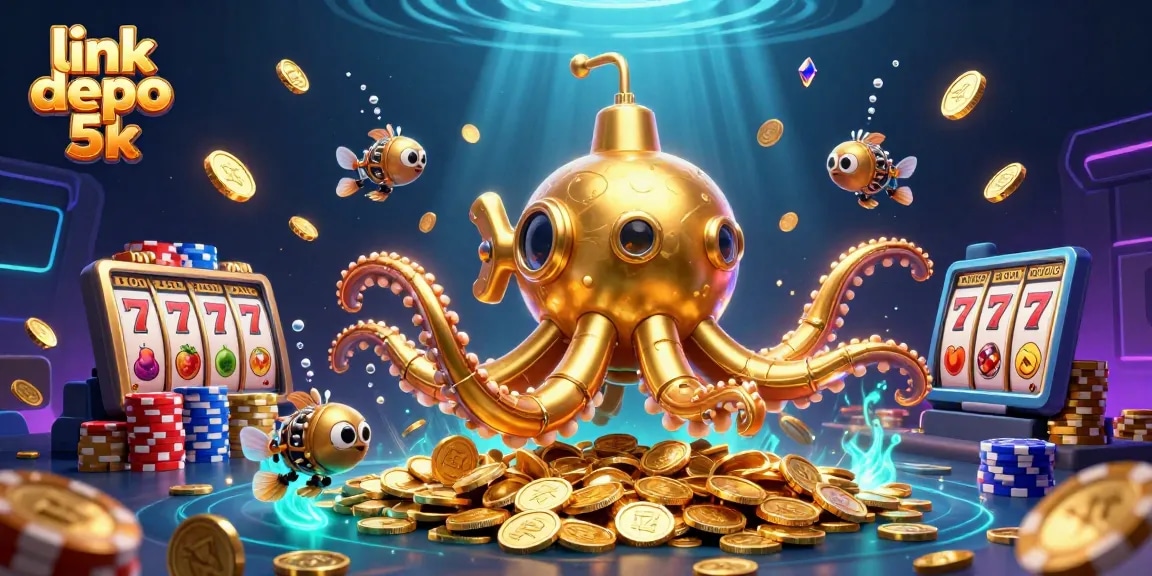 Win big at link depo 5k with a captivating 3D underwater casino scene full of golden coins and thrilling slot reels.