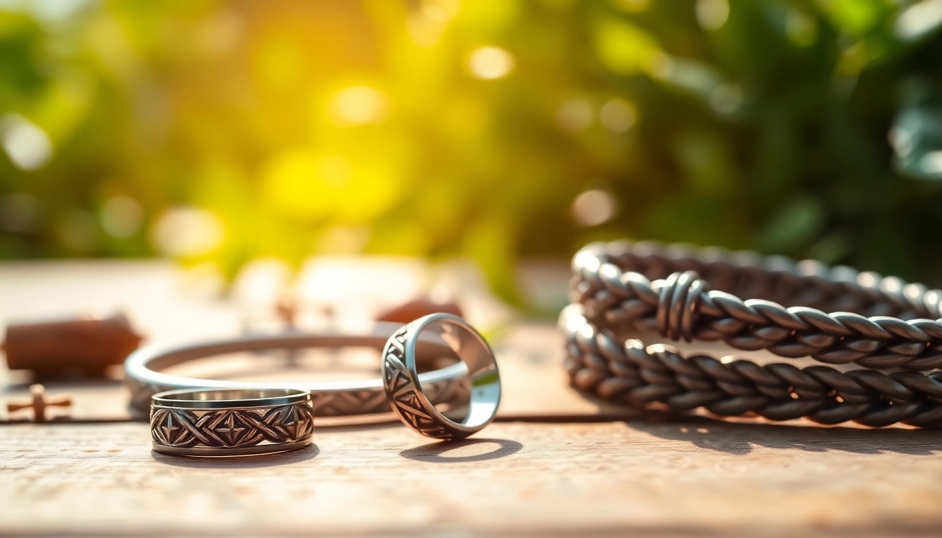 Explore men's jewelry showcasing unique designs and craftsmanship.