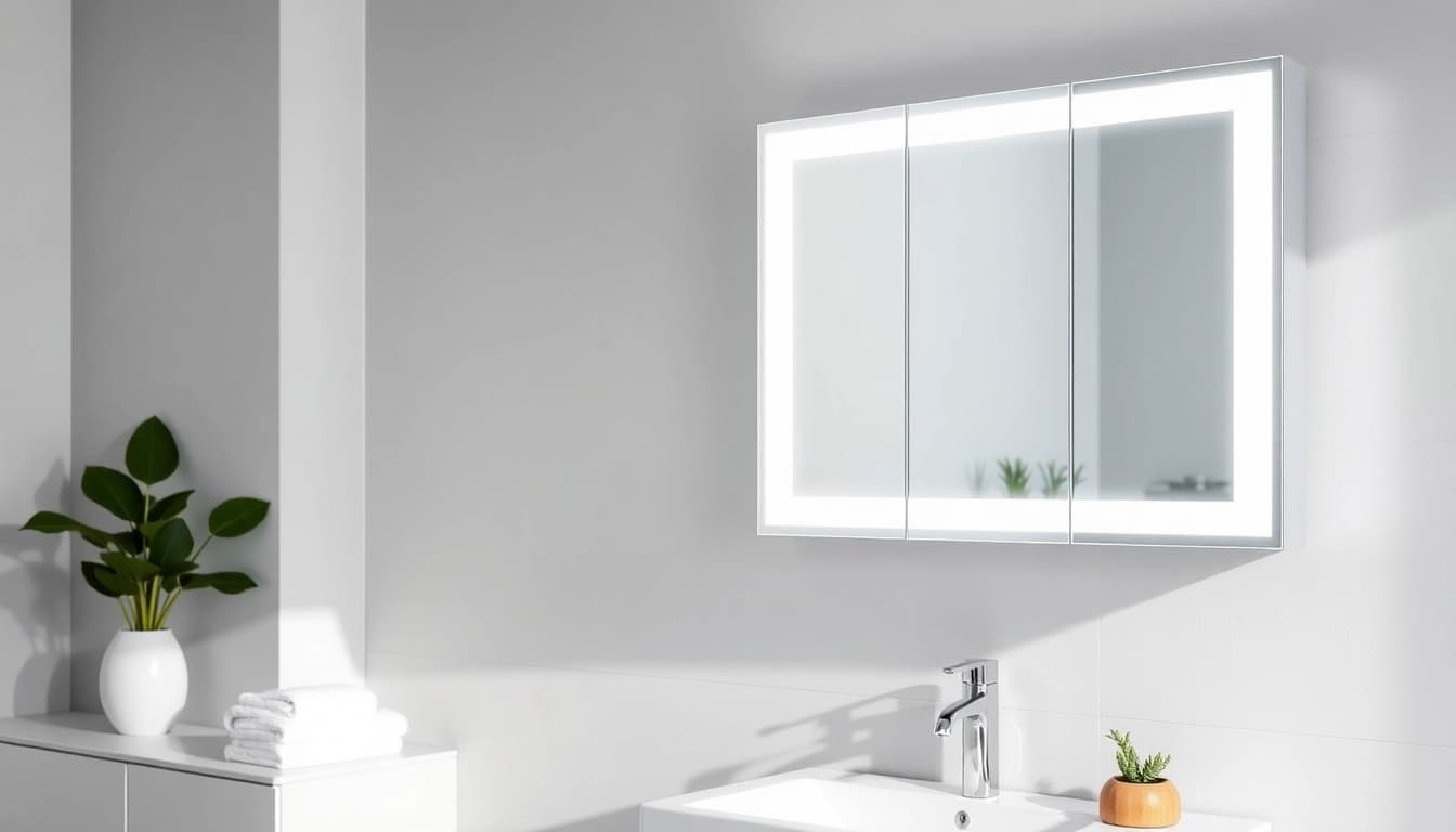 Praktischer spiegelschrank led im modernen Badezimmer mit eleganter Beleuchtung.