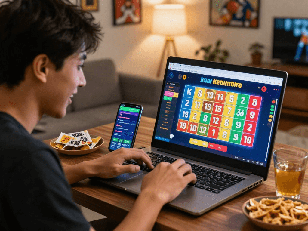 Kebuntoto online lottery experience with a bettor focused on winning numbers and engaging atmosphere