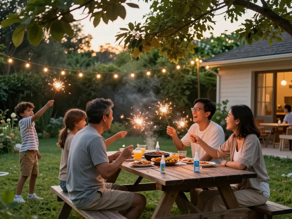 Effective mosquito repellent ensures a joyful backyard barbecue with family during summer evenings.