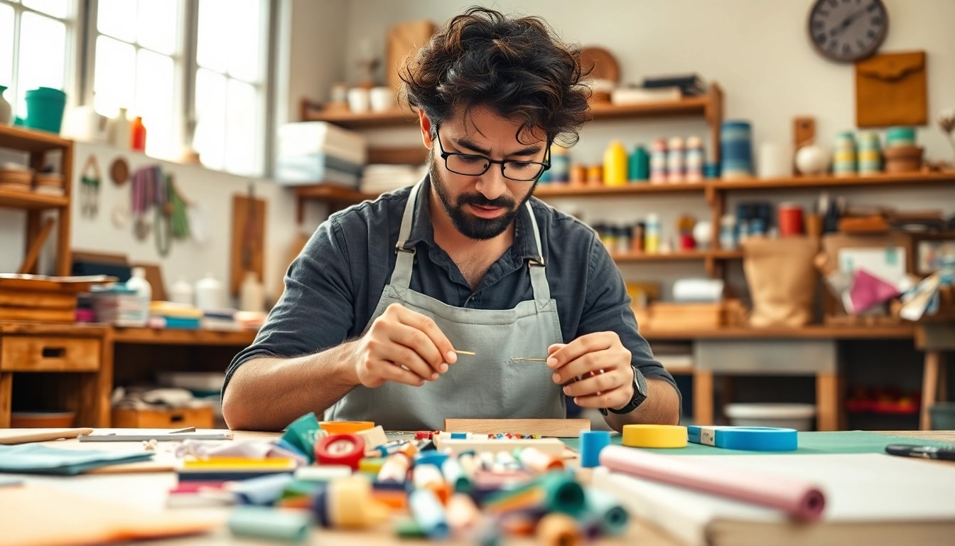 Mastering craft training as an artisan showcases unique techniques in a vibrant workshop.