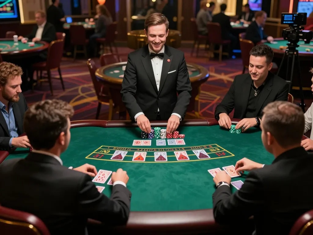 Players engaging in a live dealer baccarat game at AE888, showcasing strategic betting moments.