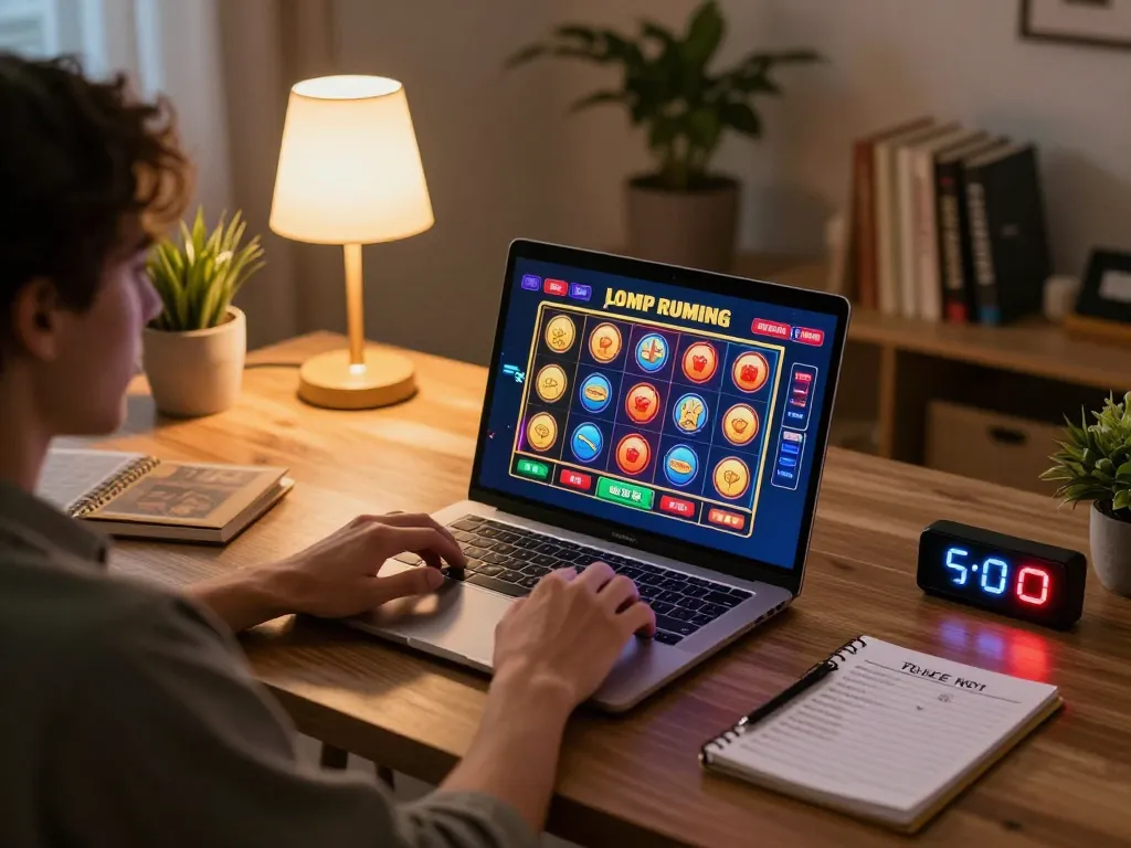 Engaging in casino senza registrazione on a laptop while enjoying a cozy home atmosphere