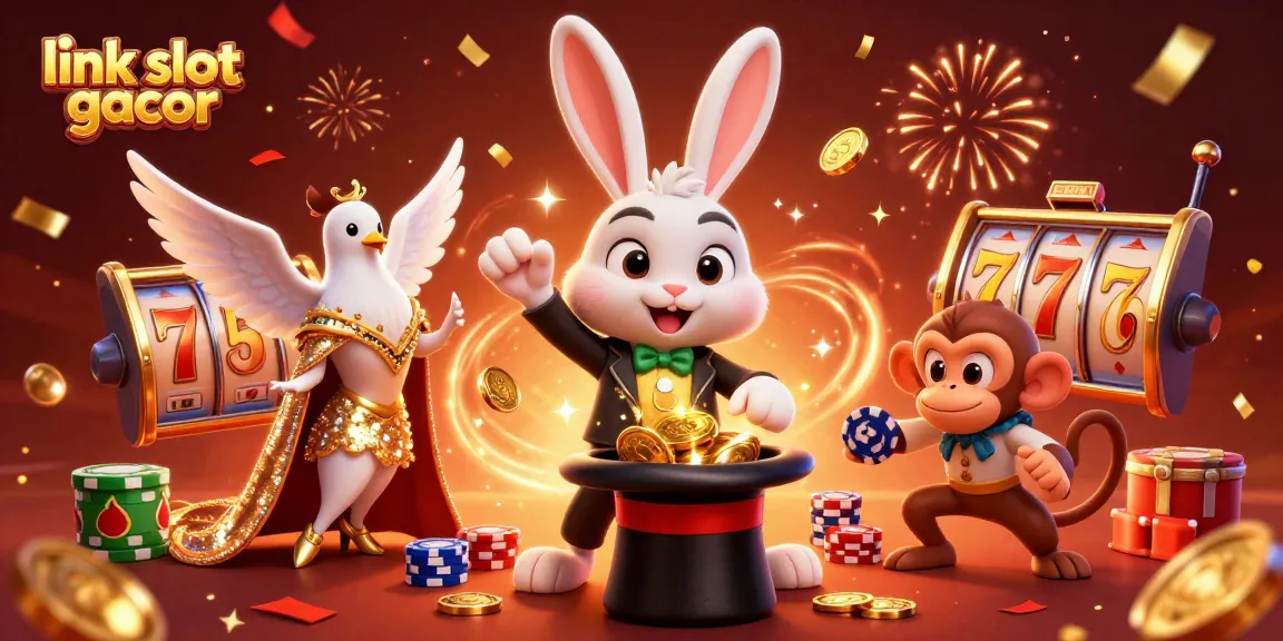Putar dan menangkan di link slot gacor dengan adegan kartun 3D karakter magis dan simbol slot.