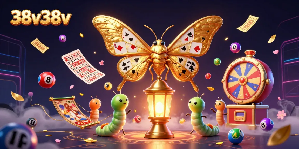 Engage with the vibrant world of 38v38v featuring a majestic atlas moth and dynamic casino elements.