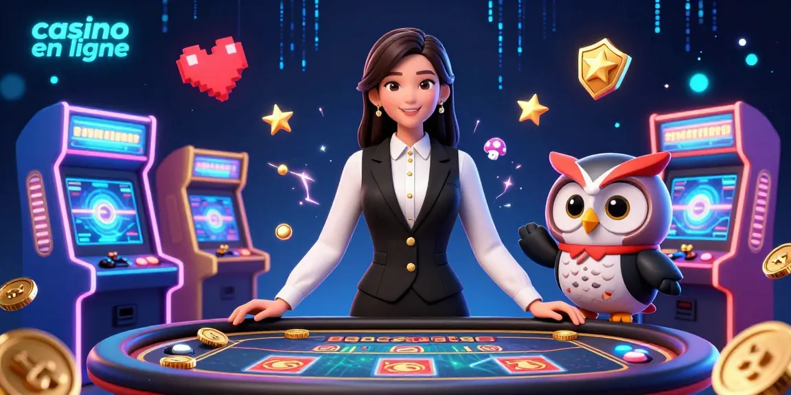 Interagissez avec le casino en ligne à travers un croupier élégant et un charmant hibou assistant dans une scène de jeu vivante.