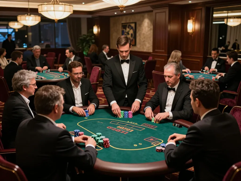 Players engaging in high-stakes poker at a VIP table, showcasing the excitement of nhacaiuytinn.