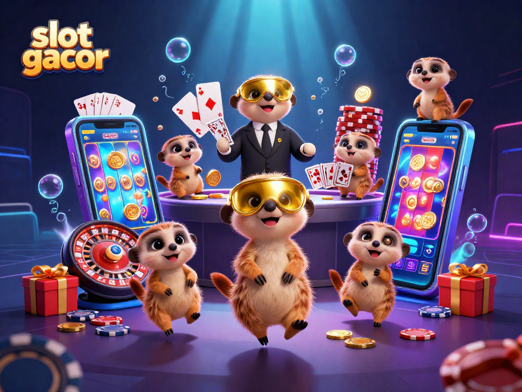 Permainan slot gacor yang seru dengan koloni meerkat di kasino, menampilkan aksi seru dan interaksi menarik.