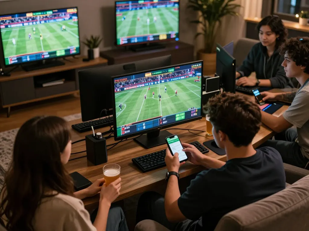 Engaging live betting scene as a player uses fly88 app to place sports bets with friends