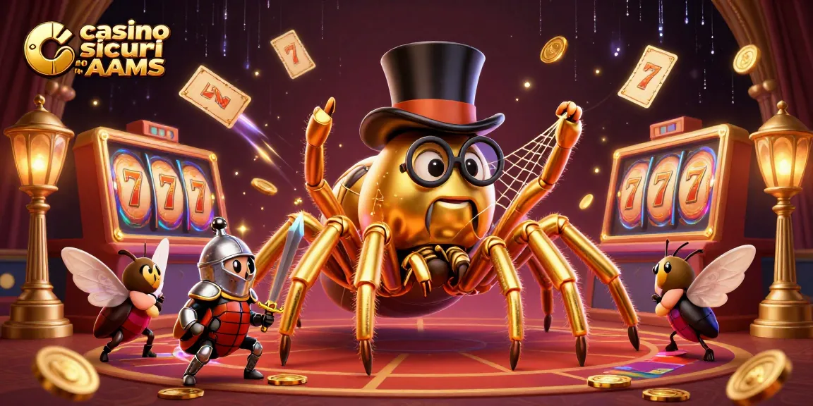 Scopri i casino sicuri non AAMS con una vivace illustrzione 3D di tarantola e cavalieri.