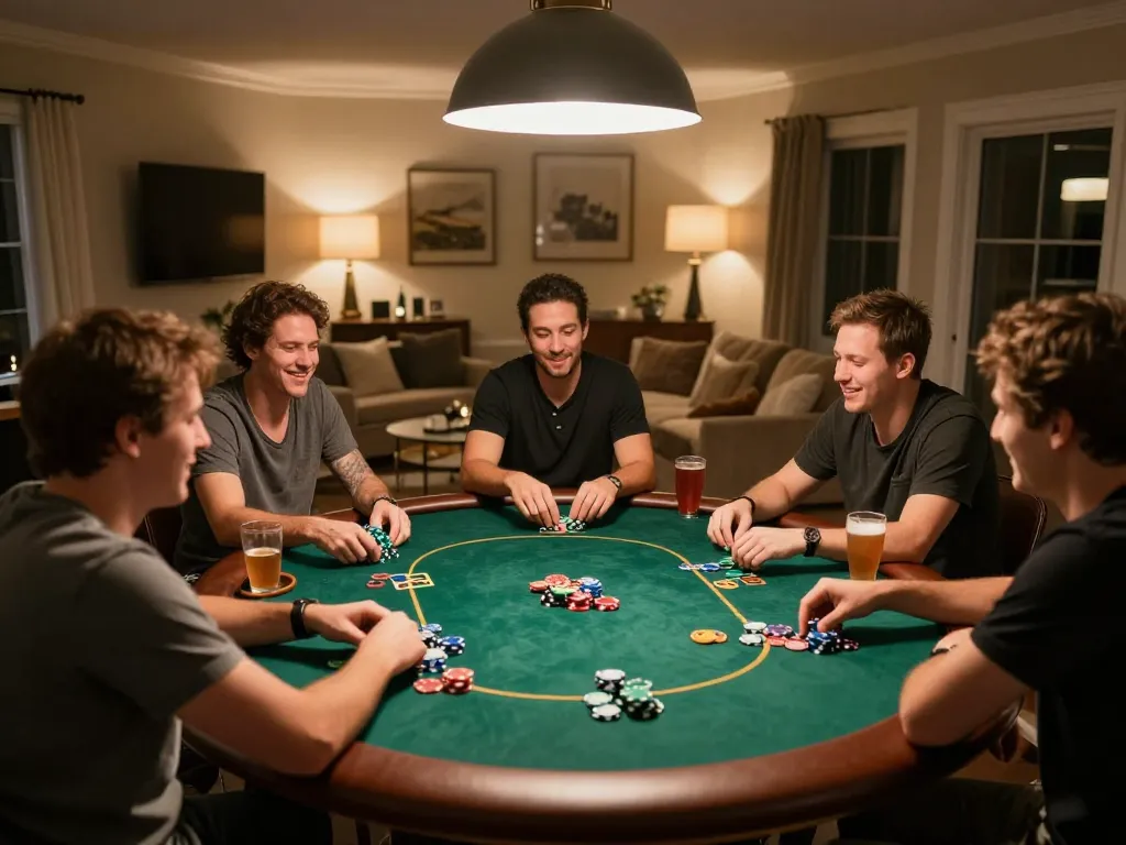 king33 players enjoying an intense poker night with colorful chips and friendly competition