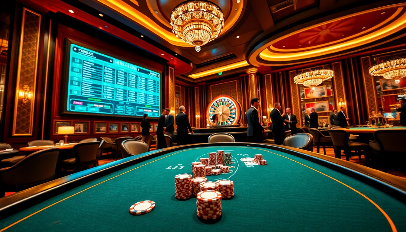 Experience thrilling games at mm88 com's vibrant casino scene featuring poker tables and roulette.