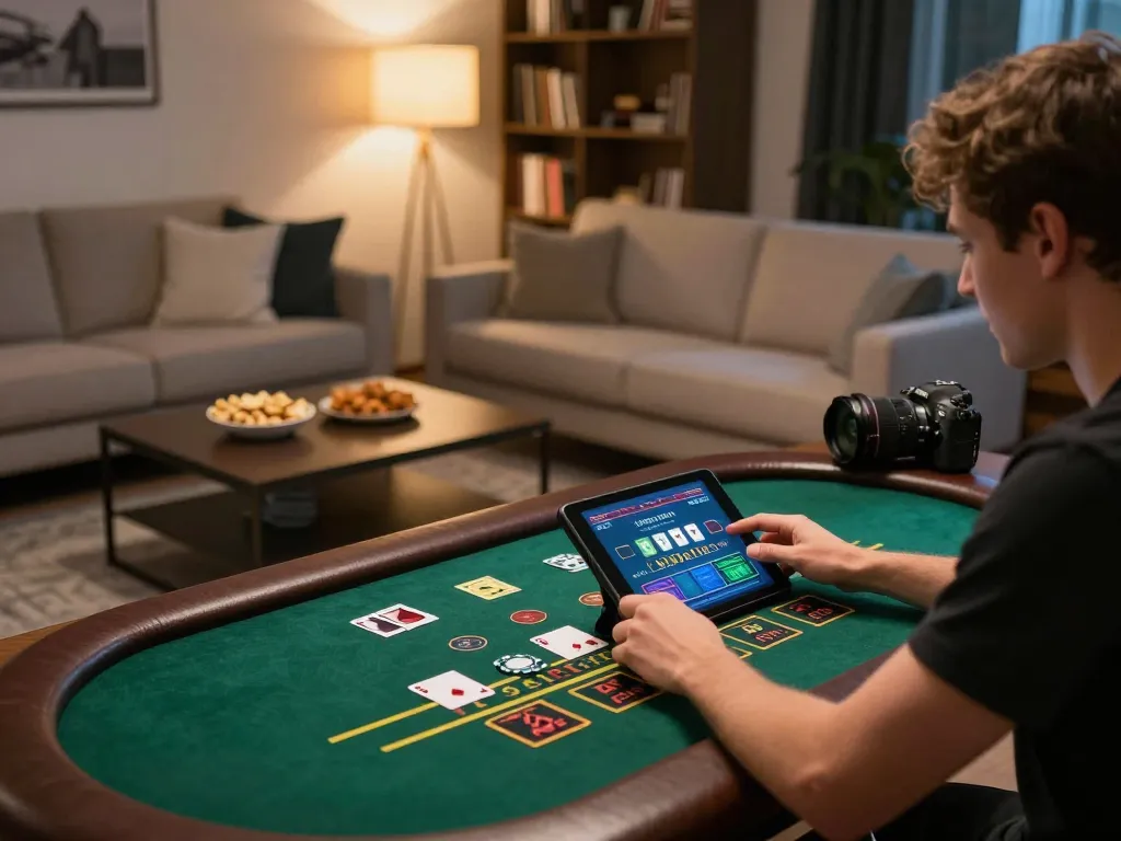 Engage with 78win through a lively online blackjack experience on a tablet in a cozy setting