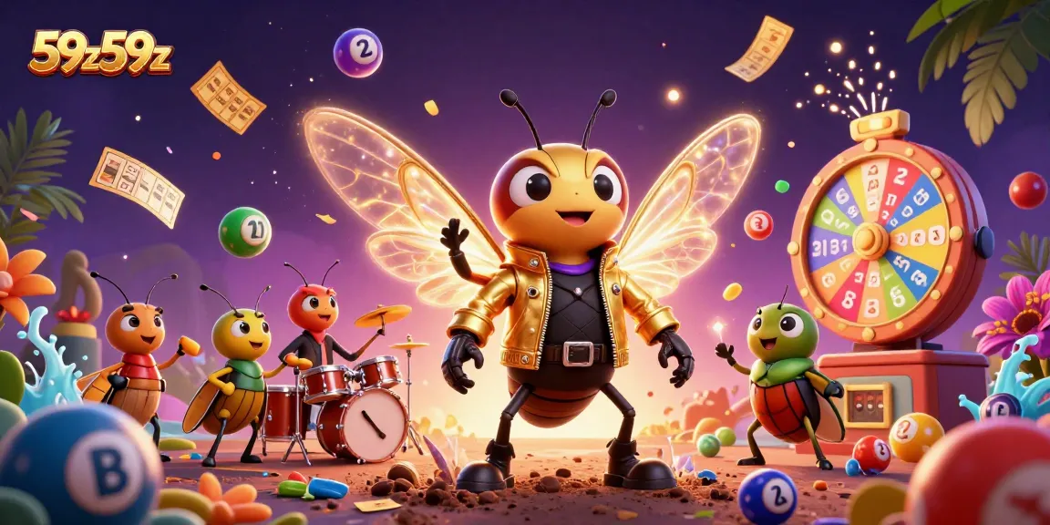Experience thrilling lottery excitement with 59z59z's lively scene of buzzing casino characters and dynamic game elements.