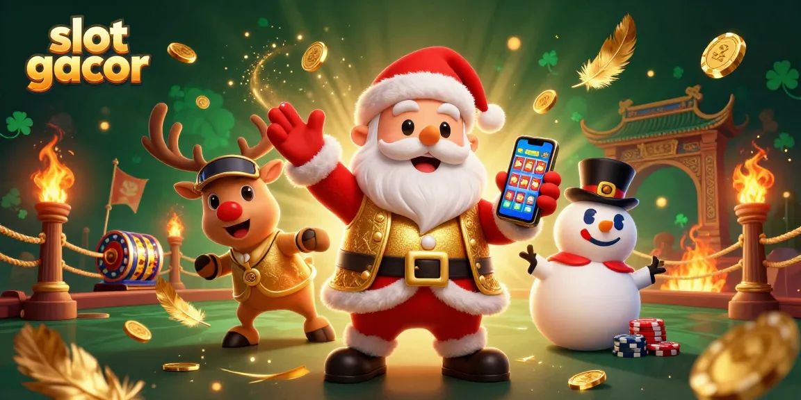 Mainkan slot gacor dengan Santa Claus bergaun glitzy dan teman-teman dalam ilustrasi kasino 3D yang meriah.