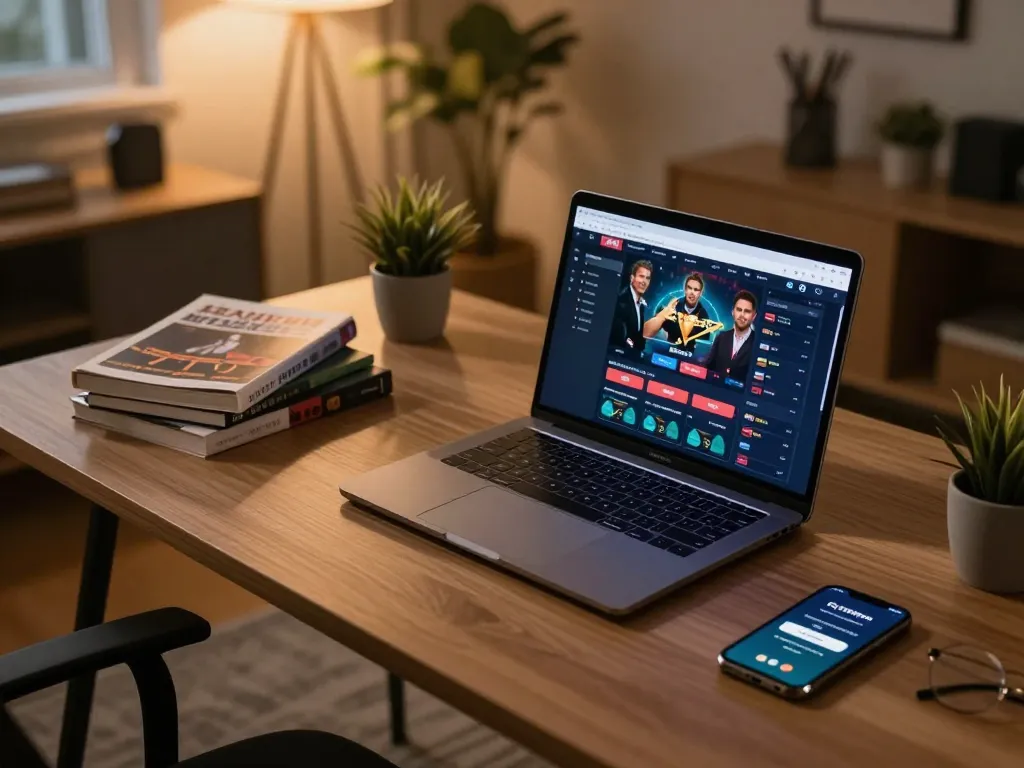 Experience online gambling with vidyasewingmachine in a cozy home setup featuring a laptop