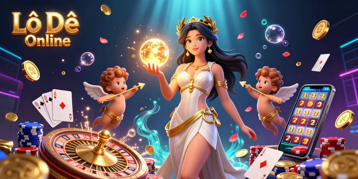 Lô Đề Online displays a vibrant illustration showcasing an interactive gambling scene with animated characters and casino elements.