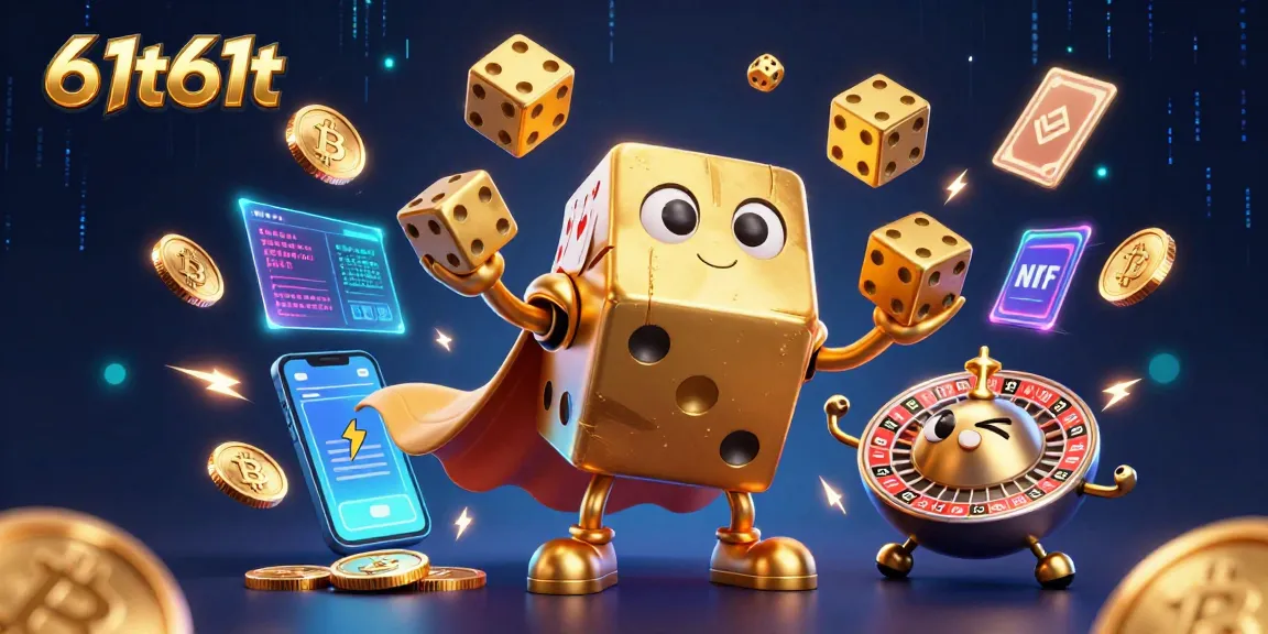 61t61t revela um golem de dados dourados em ação com moedas de Bitcoin e Ethereum ao fundo.