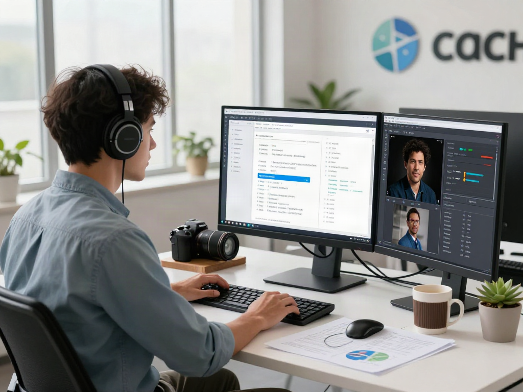 AI-Generated Image Detection workspace with a data scientist analyzing synthetic images using advanced algorithms and tech tools.