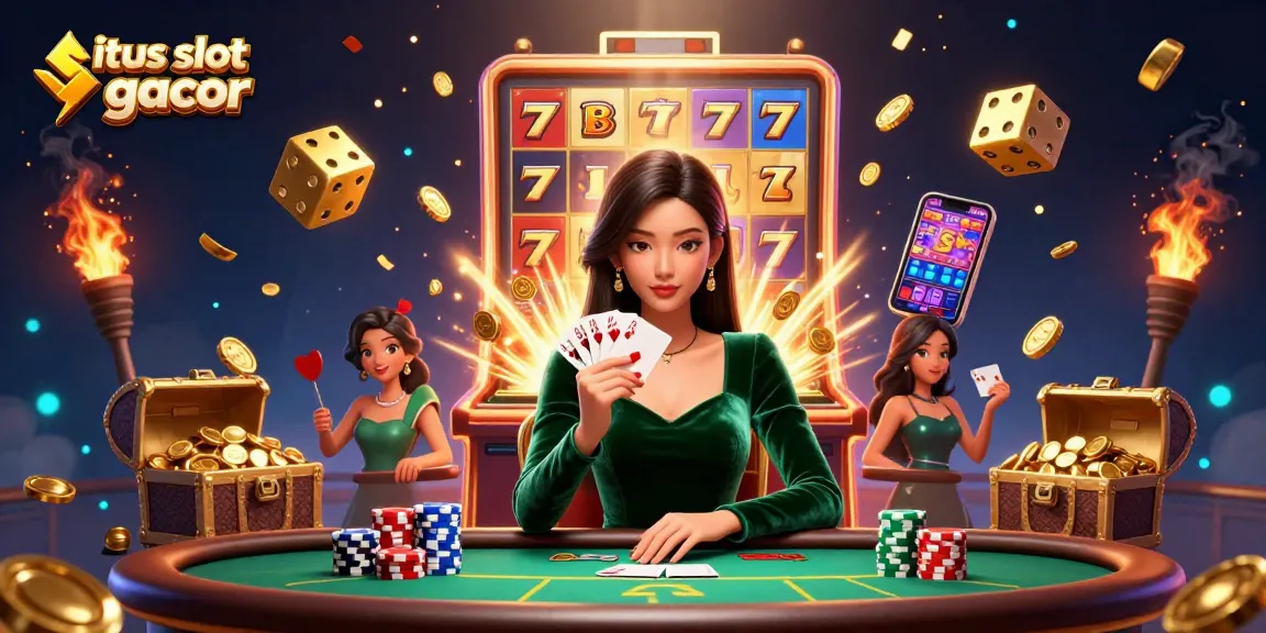 Experience the thrill of situs slot gacor at an exciting poker table surrounded by dynamic casino elements.